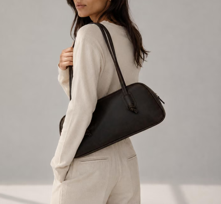 Handmade Genuine Leather Barrel Baguette Shoulder Bag