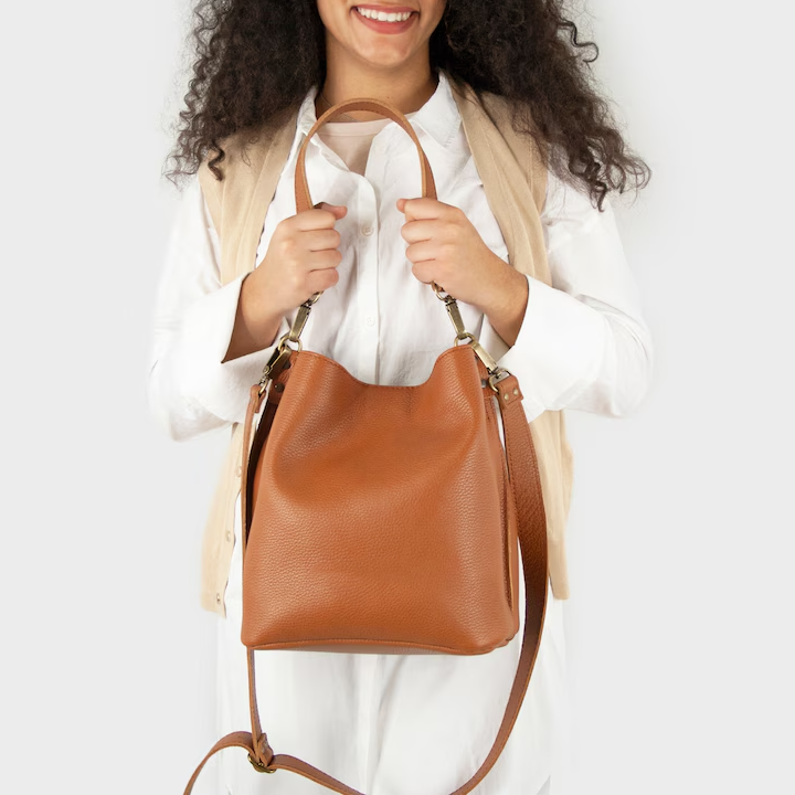 Genuine Pebbled Leather Adjustable Strap Hobo Shoulder Tote Bag