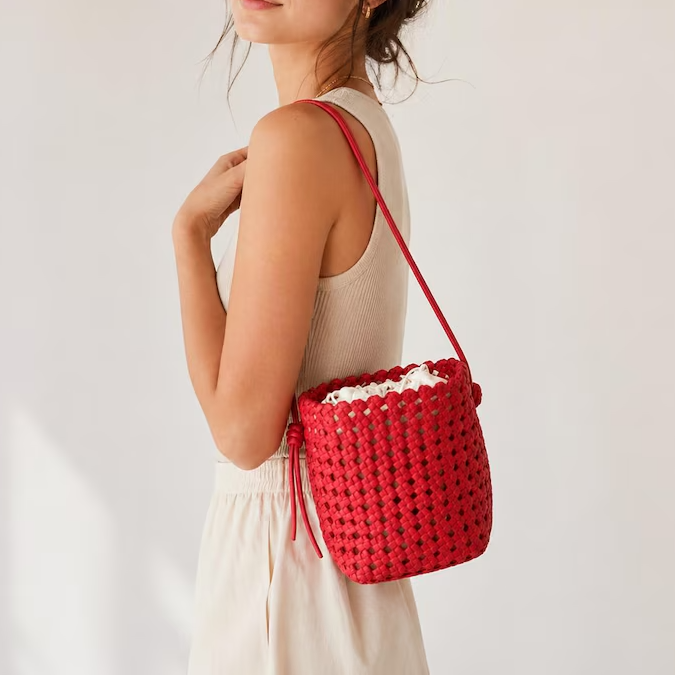 Hand Woven Cotton Mesh Bucket Crossbody Bag