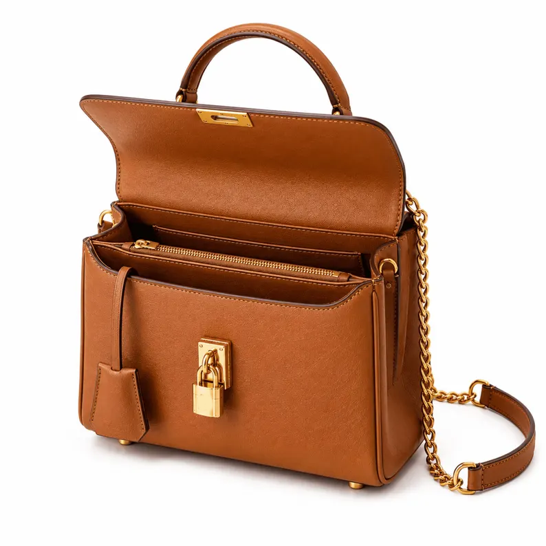 Vintage Brown Leather Flap Chain Strap Top Handle Crossbody Bag
