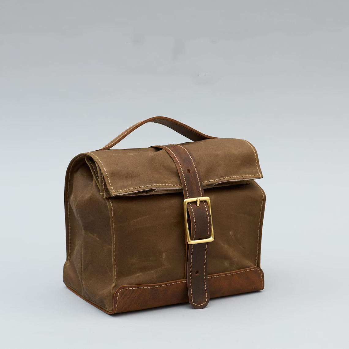 Vintage Waxed Canvas Roll Top Lunch Bag