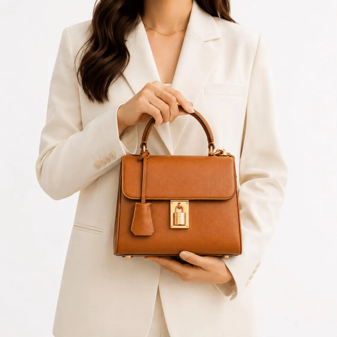 Vintage Brown Leather Flap Chain Strap Top Handle Crossbody Bag