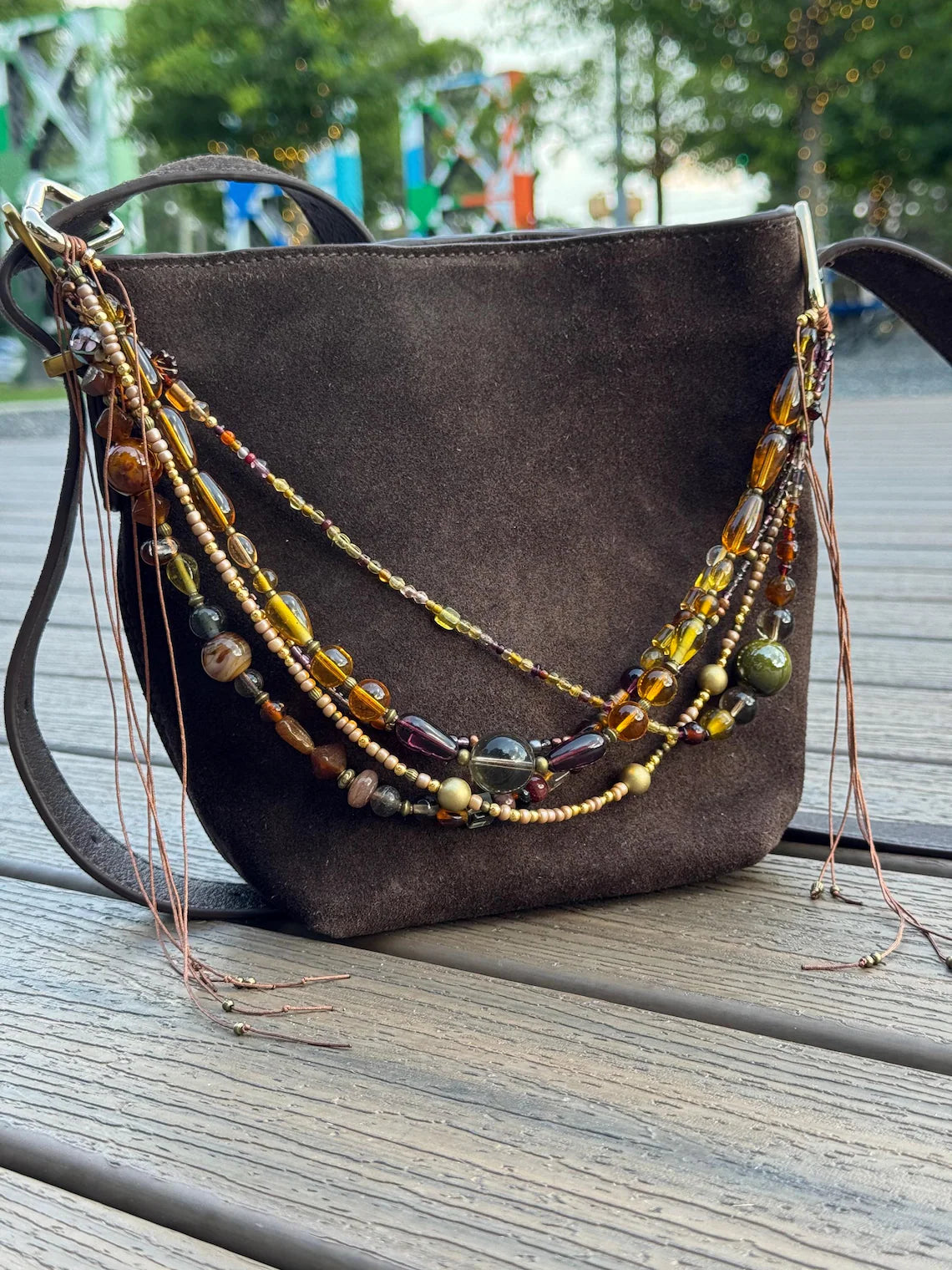 Dark Suede Bucket Crossbody Bag