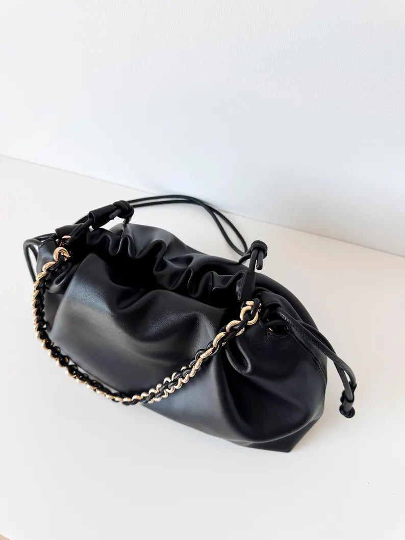Soft Leather Drawstring Bucket Bag