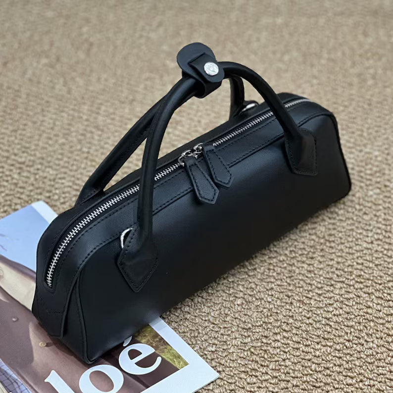 Smooth Leather Mini Long Doctor Handbag