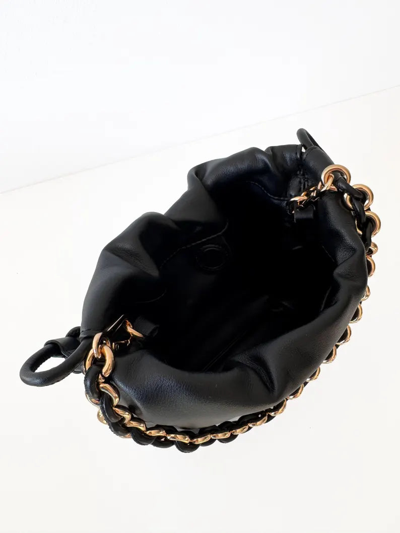 Soft Leather Drawstring Bucket Bag