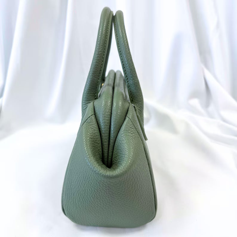 Light Green Pebbled Leather Frame Doctor Handbag