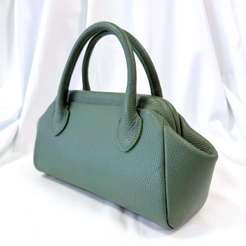 Light Green Pebbled Leather Frame Doctor Handbag