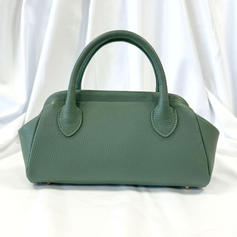 Light Green Pebbled Leather Frame Doctor Handbag