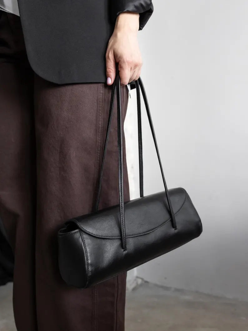 Smooth Leather Long Baguette Shoulder Bag