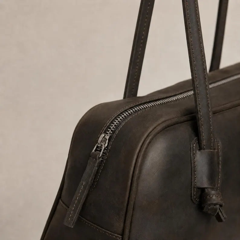 Handmade Genuine Leather Barrel Baguette Shoulder Bag
