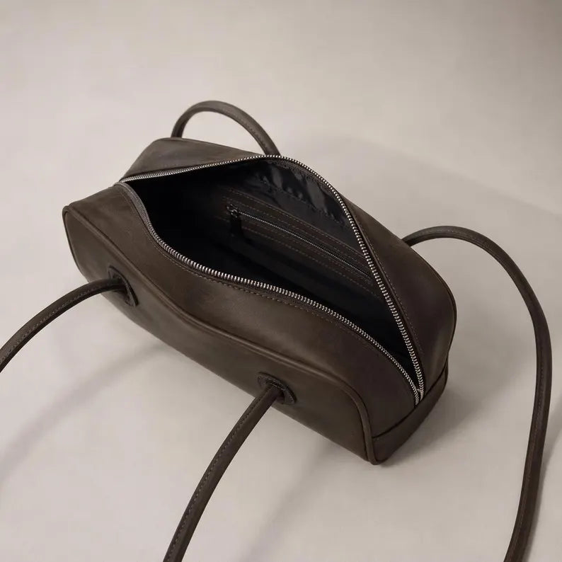 Handmade Genuine Leather Barrel Baguette Shoulder Bag