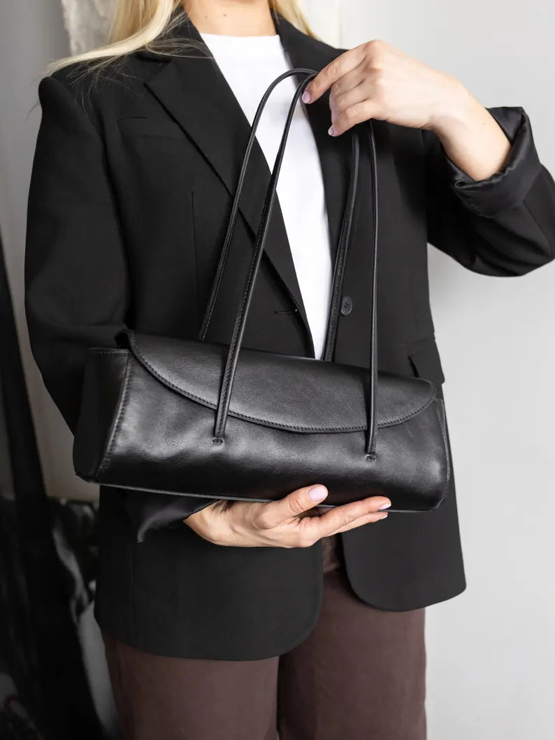 Smooth Leather Long Baguette Shoulder Bag