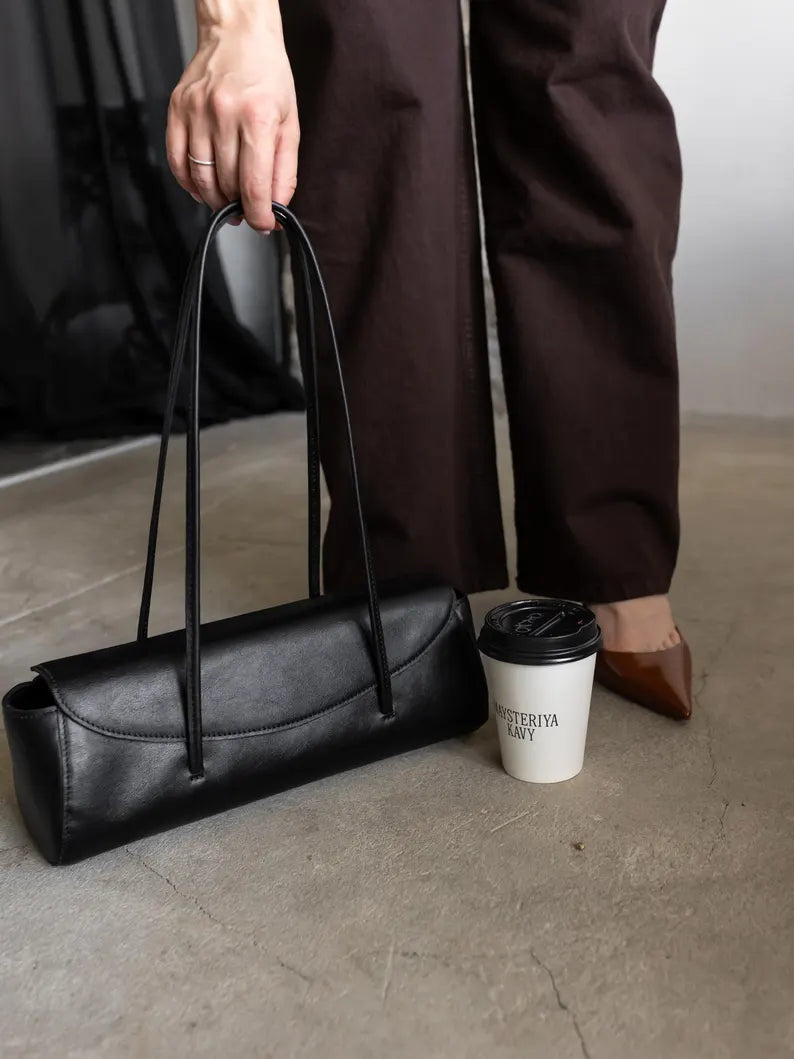 Smooth Leather Long Baguette Shoulder Bag