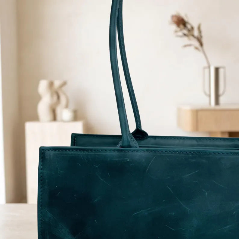 Dark Green Vintage Leather Baguette Underarm Shoulder Bag
