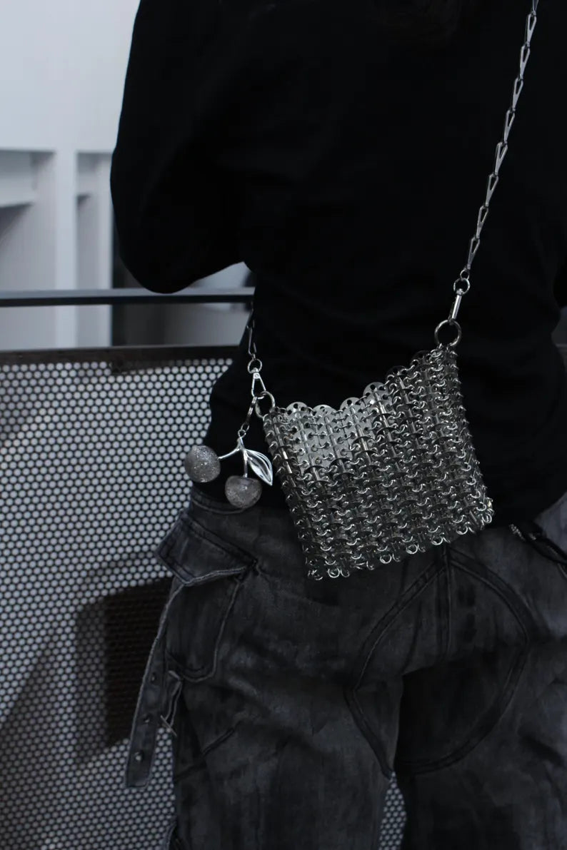 Handmade Interlock Metal Plate Mini Crossbody Bag